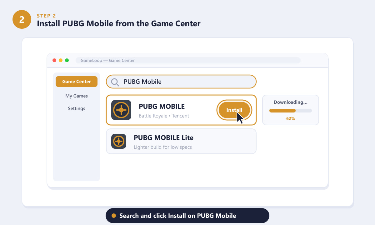 Installing PUBG Mobile from the GameLoop Game Center on PC