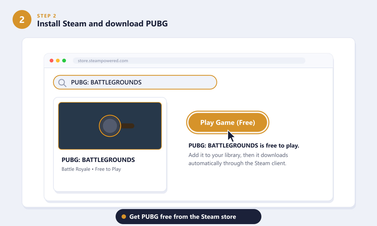 Downloading PUBG free from the Steam store page on a laptop