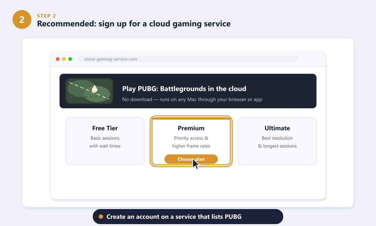 Signing up for a cloud gaming service that supports PUBG on Mac