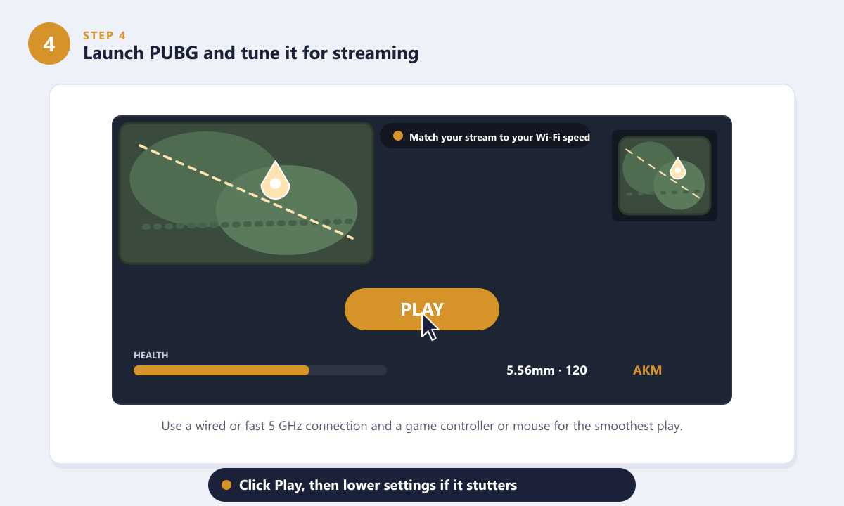 Launching PUBG on Mac through a cloud stream and adjusting settings