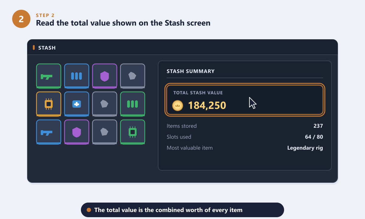 Reading the total stash value summary on the ARC Raiders stash screen
