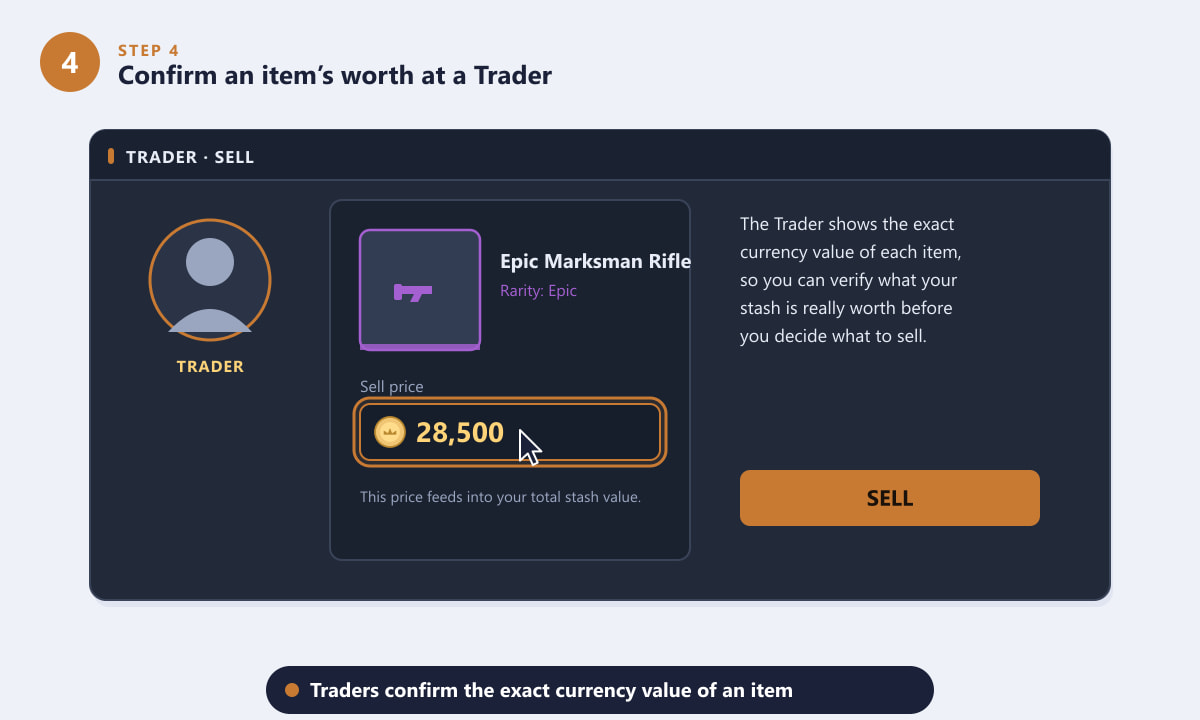Confirming an item's exact currency value at a Trader in ARC Raiders