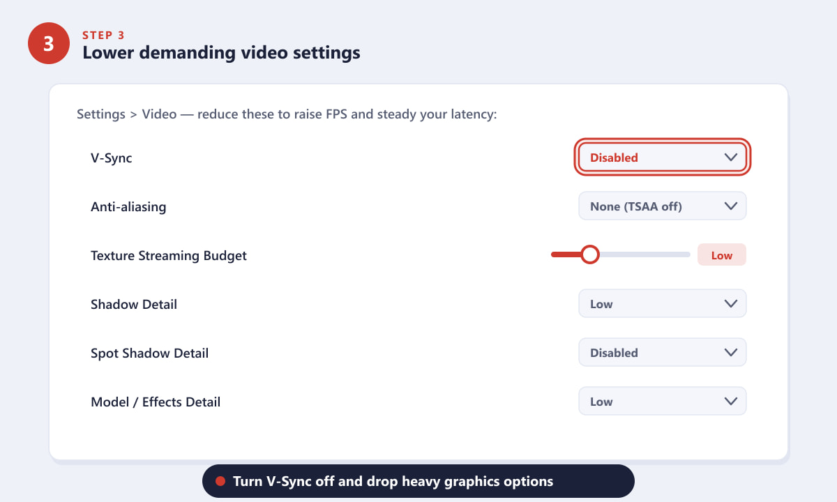 Lowering Apex Legends video settings with V-Sync off and shadows on low