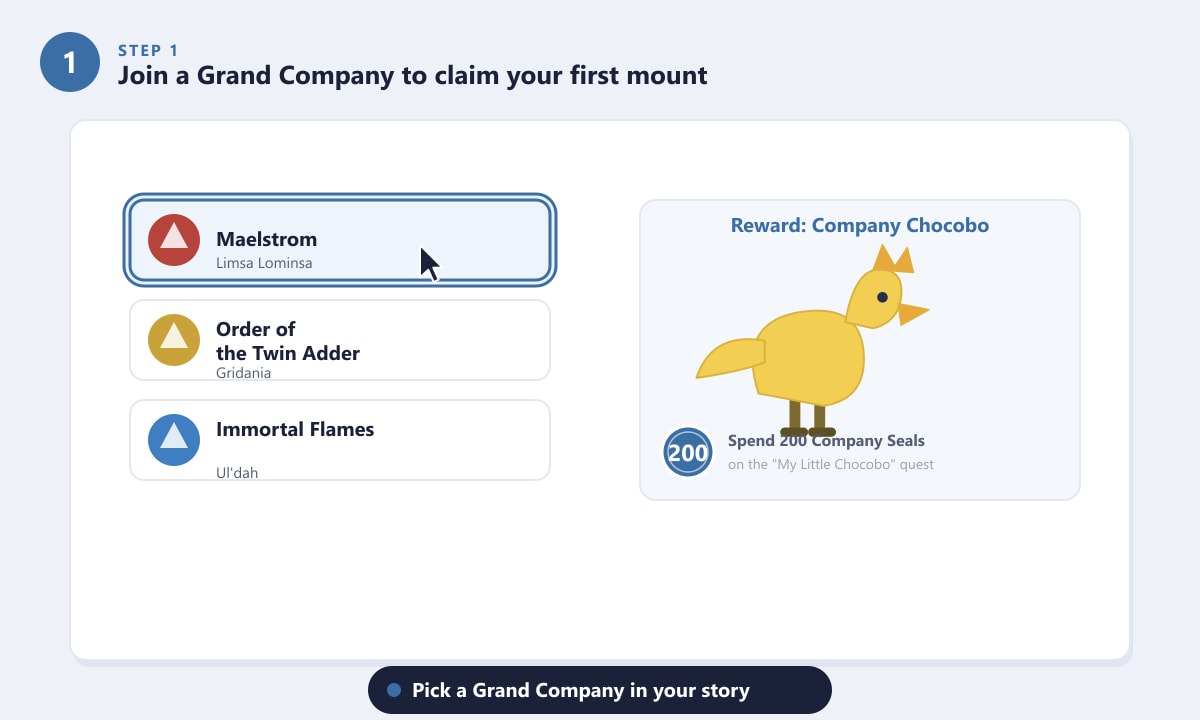 Joining a Grand Company in FFXIV to unlock the Company Chocobo mount