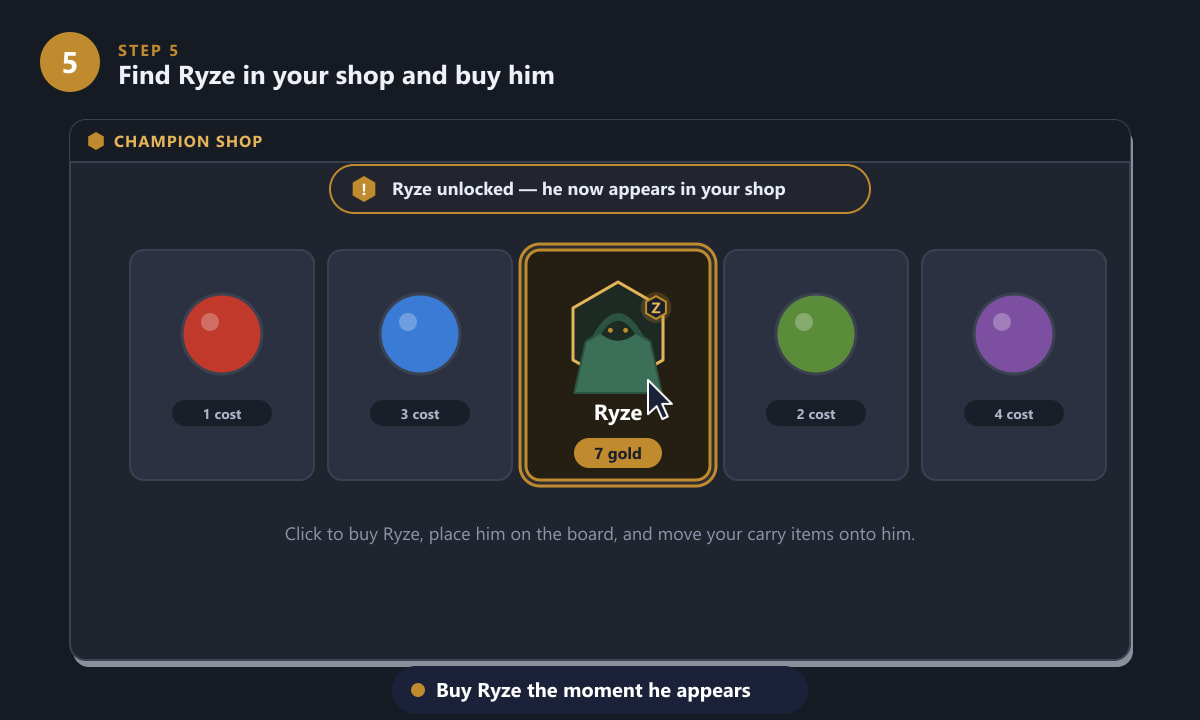Buying the 7-cost Ryze from the TFT shop after unlocking him