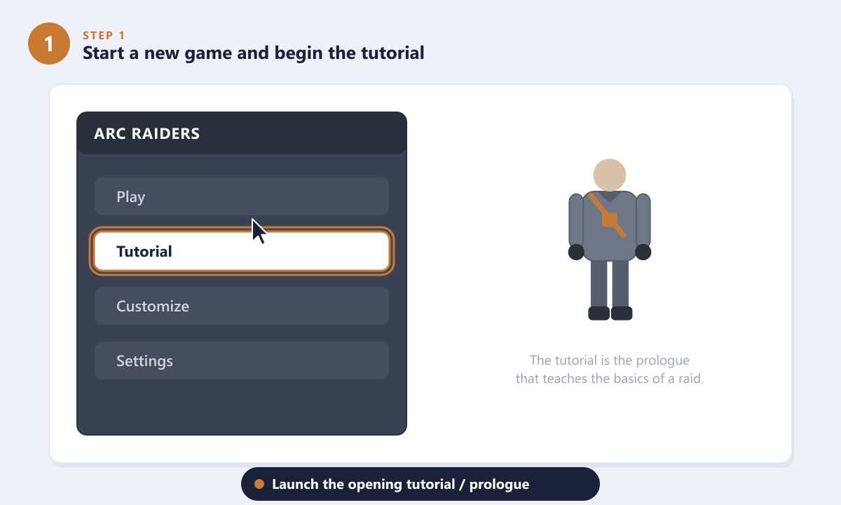 Starting the tutorial from the ARC Raiders main menu to unlock the Tutorial Outfit