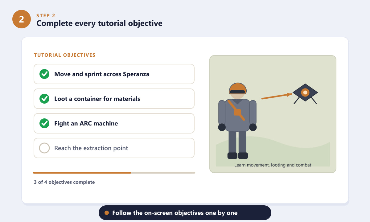 Completing tutorial objectives in ARC Raiders such as looting and fighting an ARC machine