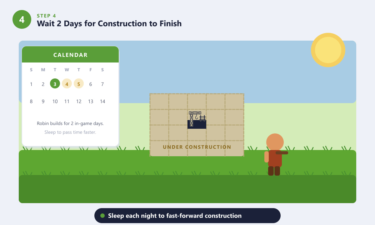 Calendar showing two construction days and Robin building the Stardew Valley barn upgrade