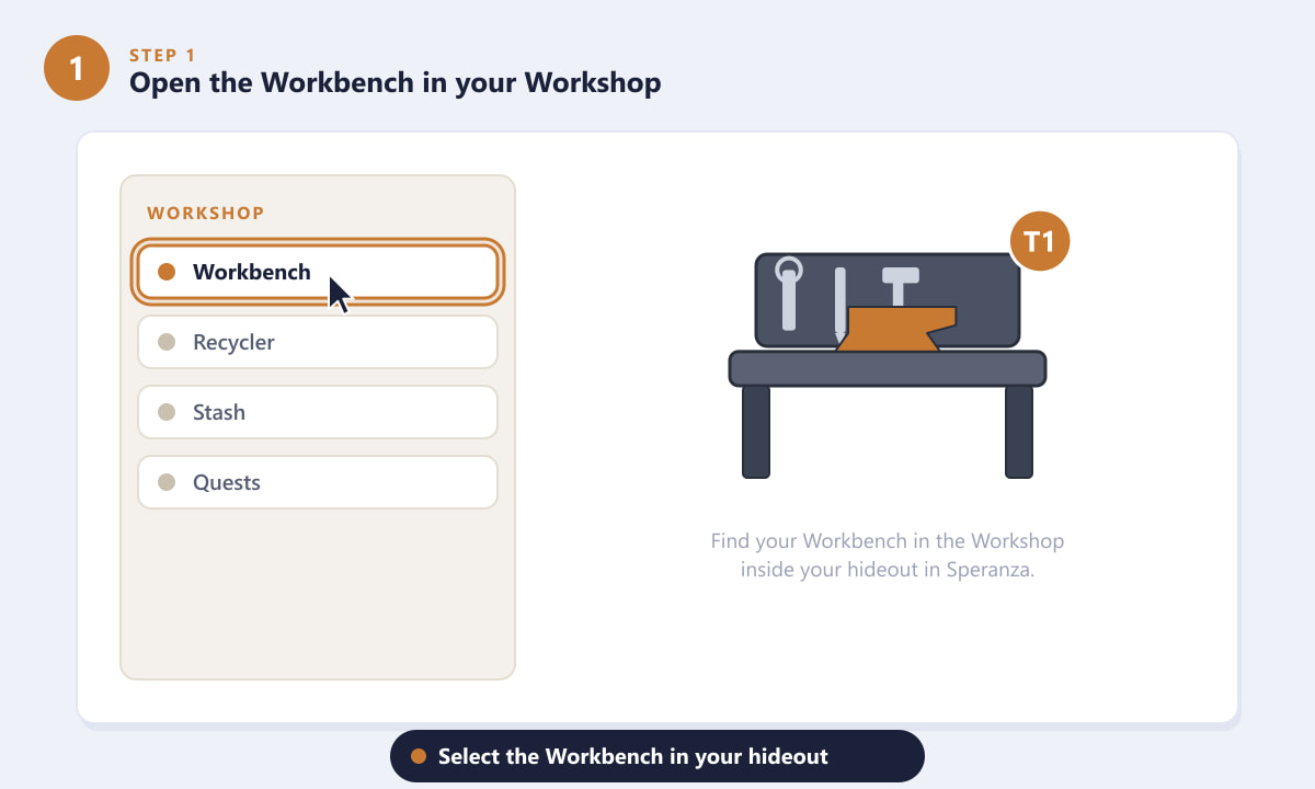 Opening the Workbench in the Workshop to upgrade it in ARC Raiders