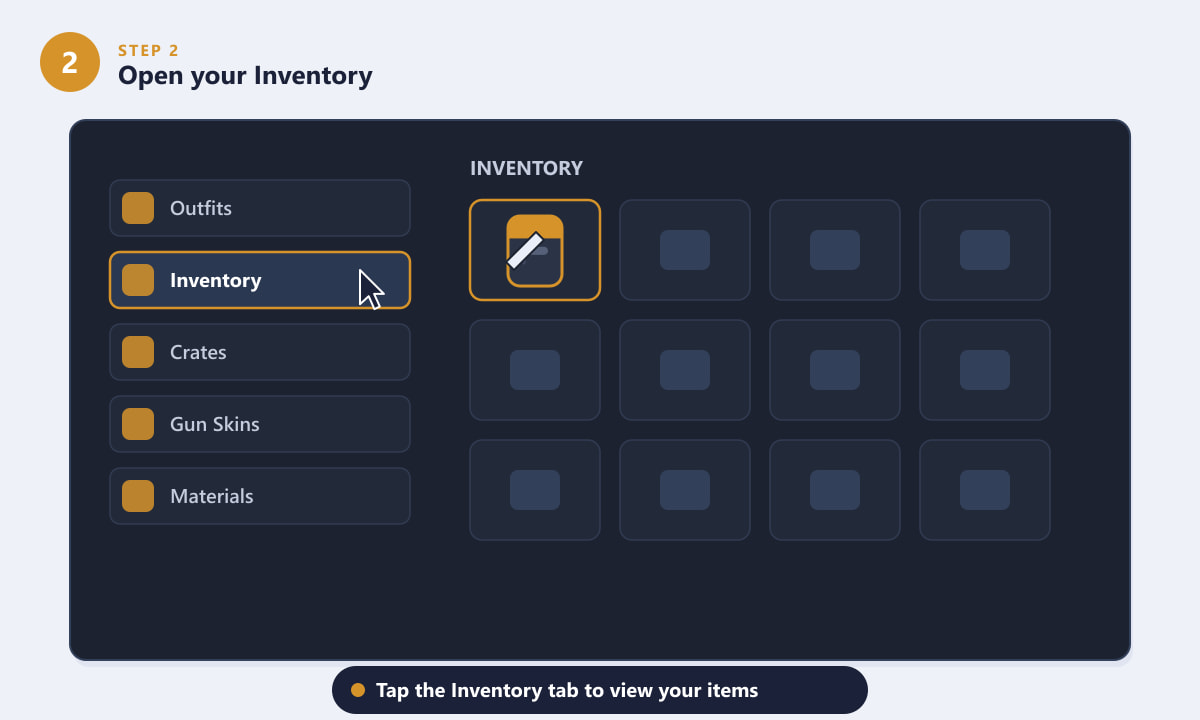 Opening the Inventory tab in PUBG Mobile to find the Rename Card