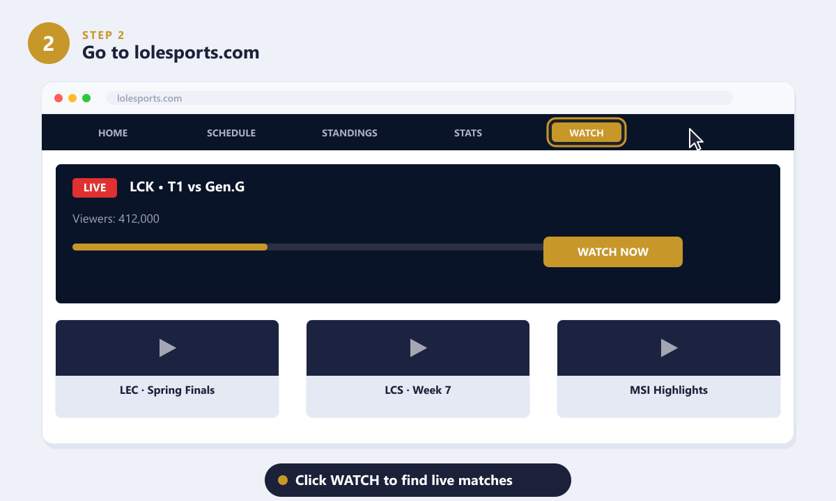 A aba Assistir do lolesports.com mostra uma partida ao vivo da LCK entre T1 e Gen.G.