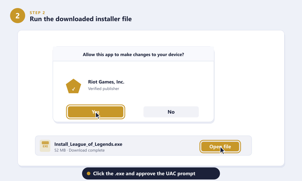 Running the Riot Client installer exe and approving the Windows UAC prompt