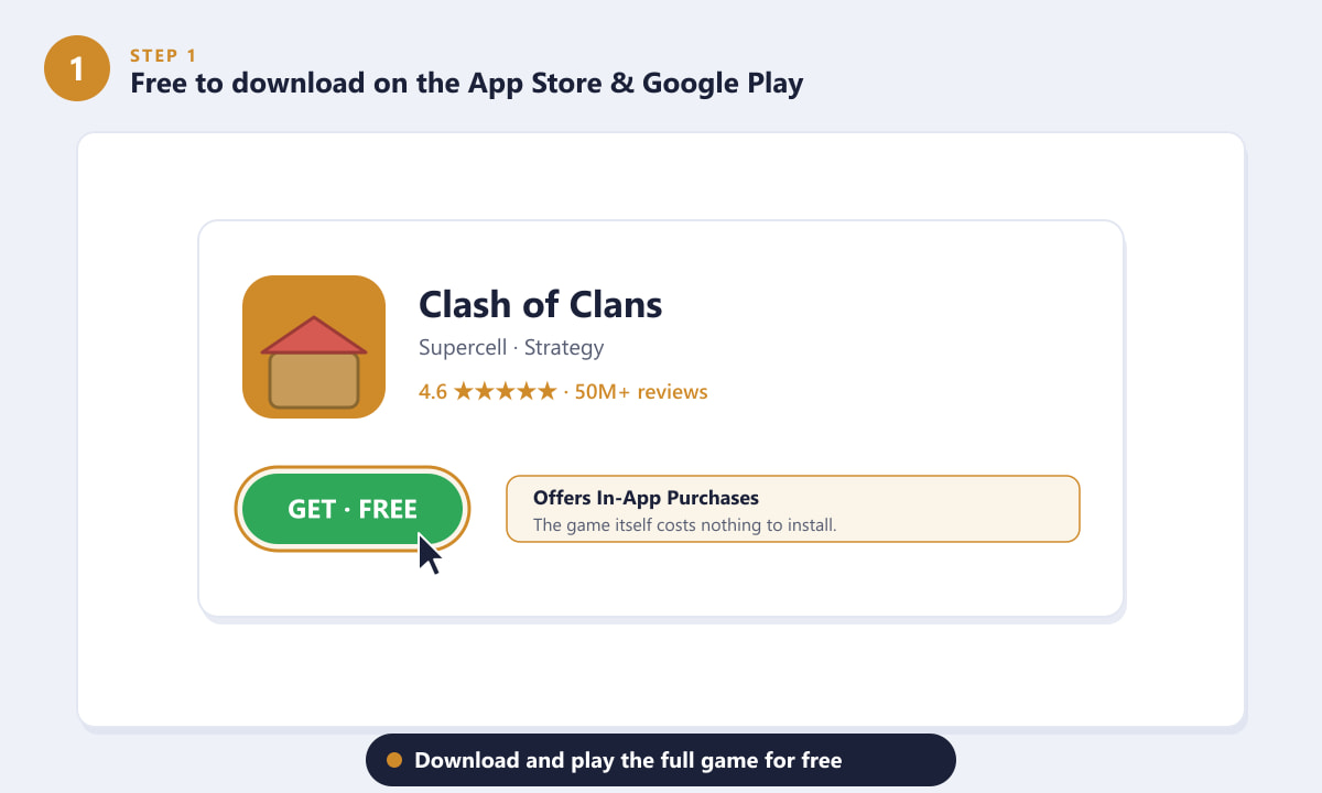 Clash of Clans free to download listing on the App Store and Google Play