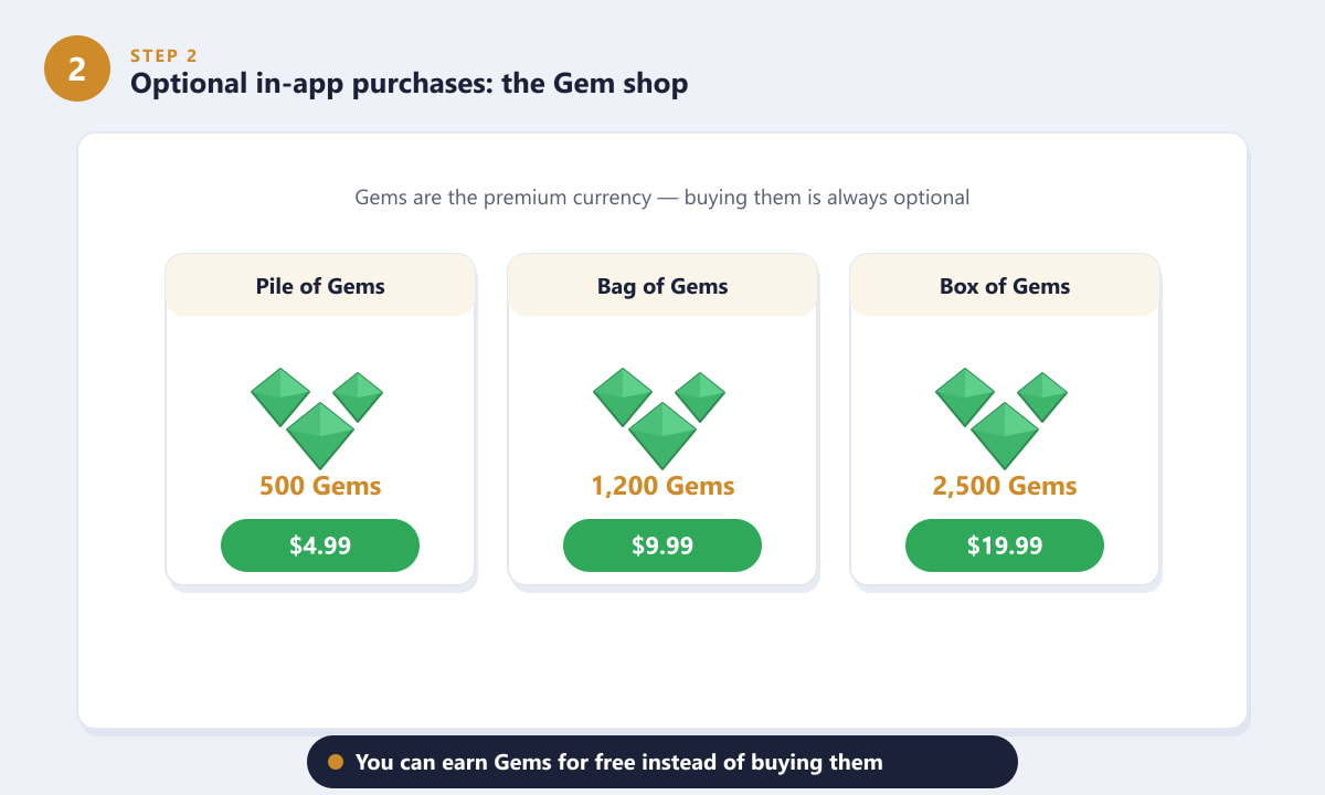 Clash of Clans Gem shop showing optional in-app purchase bundles
