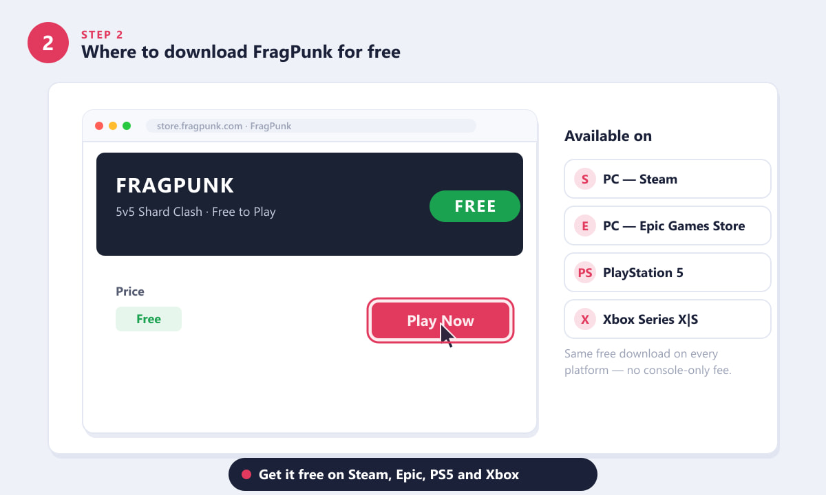 Download FragPunk gratis via Steam, Epic Games Store, PlayStation 5 en Xbox.