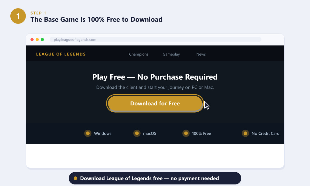 League of Legends free download page showing the Download for Free button