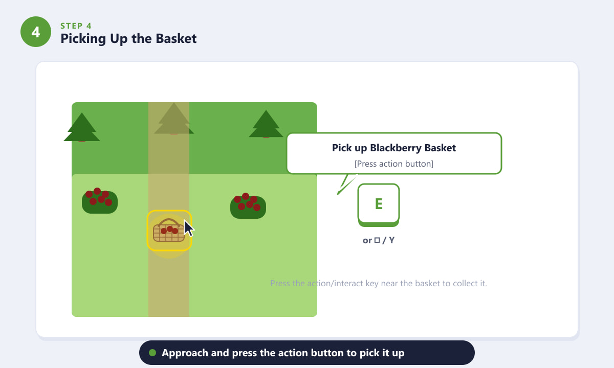 Récupérer le panier de mûres de Linus dans Stardew Valley avec l'invite d'action affichée