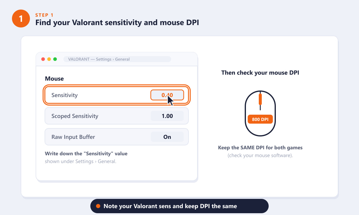 Trovare il valore di sensibilità di Valorant nelle Impostazioni e controllare i DPI del mouse
