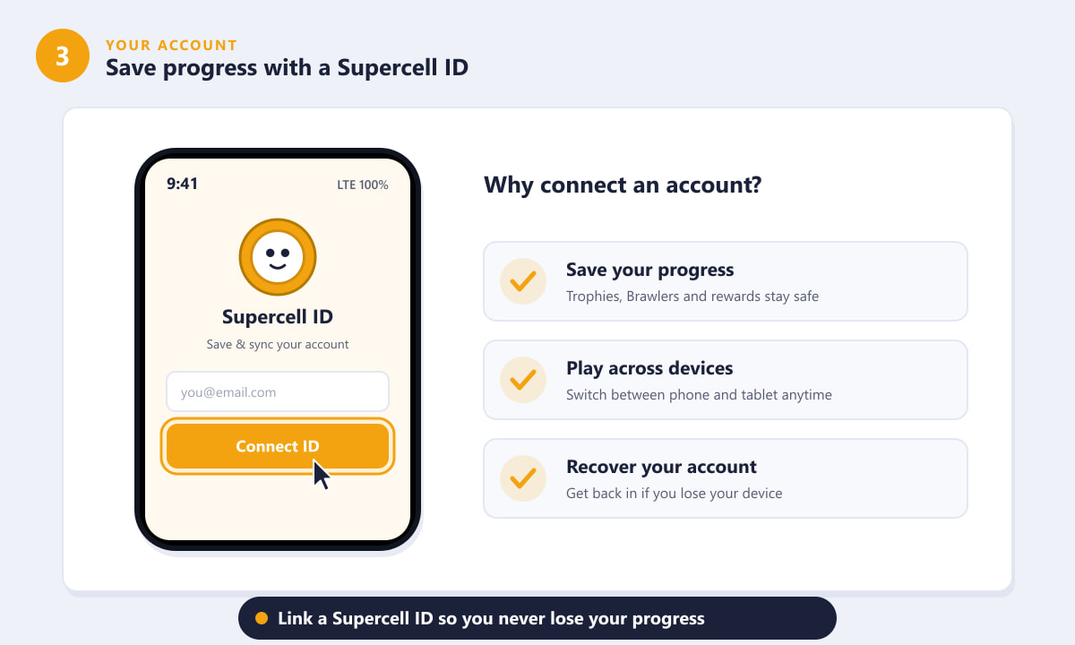 Linking a Supercell ID to save Brawl Stars online progress across devices
