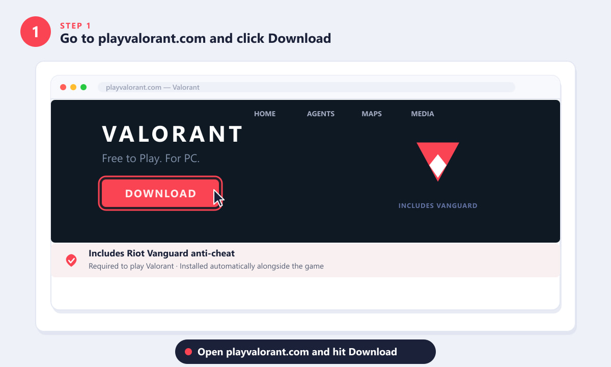 Clicking the Download button on playvalorant.com to get the Valorant and Riot Vanguard installer