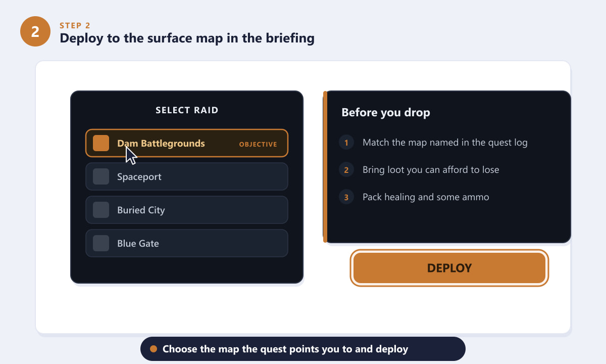 เลือกแผนที่พื้นผิวที่ถูกต้องเพื่อใช้ในภารกิจ ARC Raiders