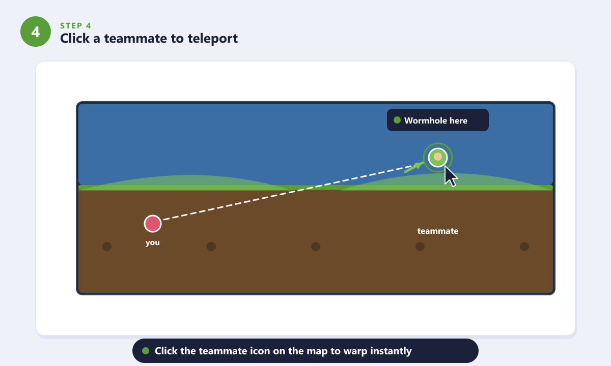 Clicking a teammate icon on the Terraria map to teleport with the Wormhole Potion