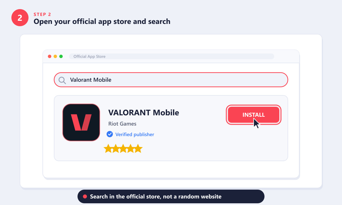Buscar VALORANT Mobile en la tienda de aplicaciones oficial y hacer clic en Instalar
