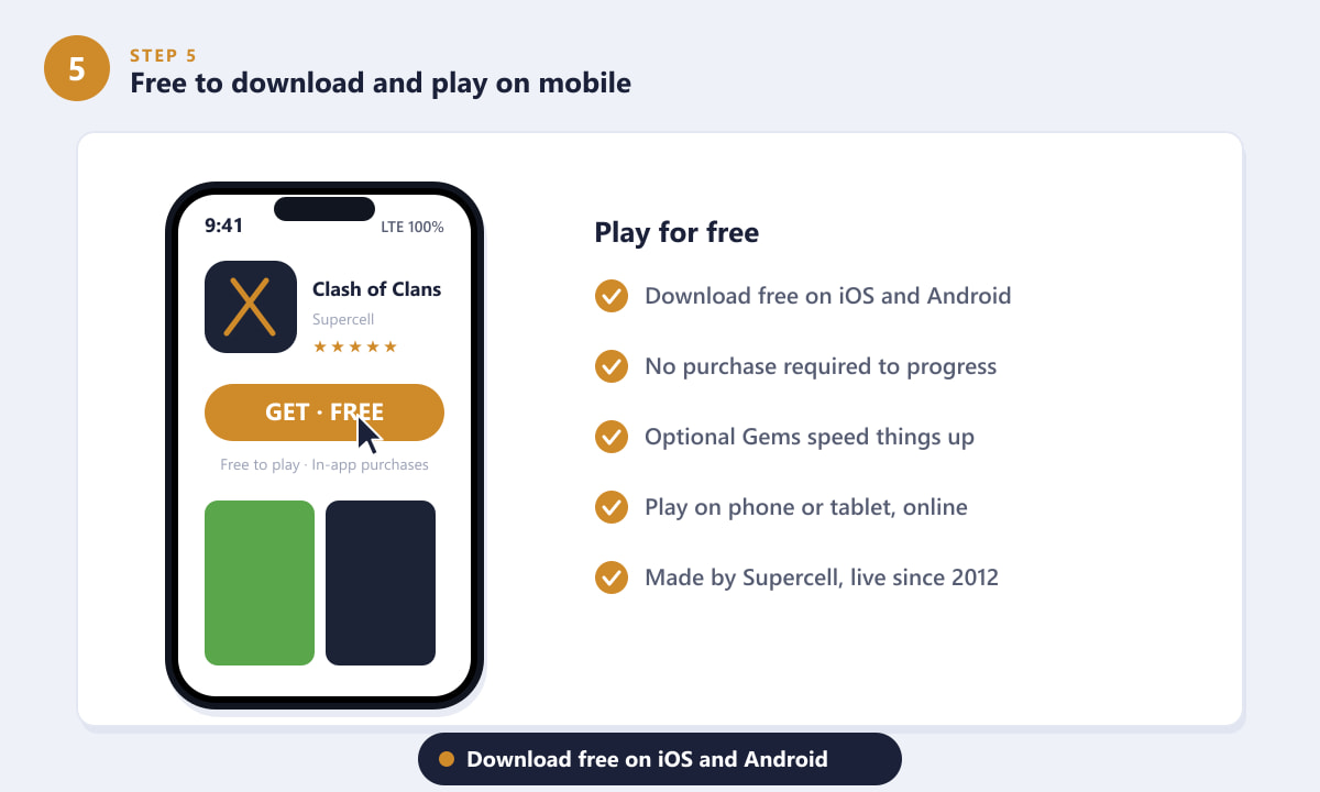 Clash of Clans is gratis te downloaden voor iOS en Android, met optionele in-app aankopen.