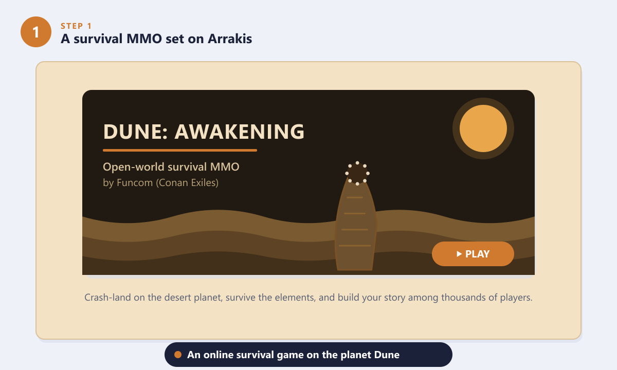Dune: Awakening title screen showing the open-world survival MMO by Funcom