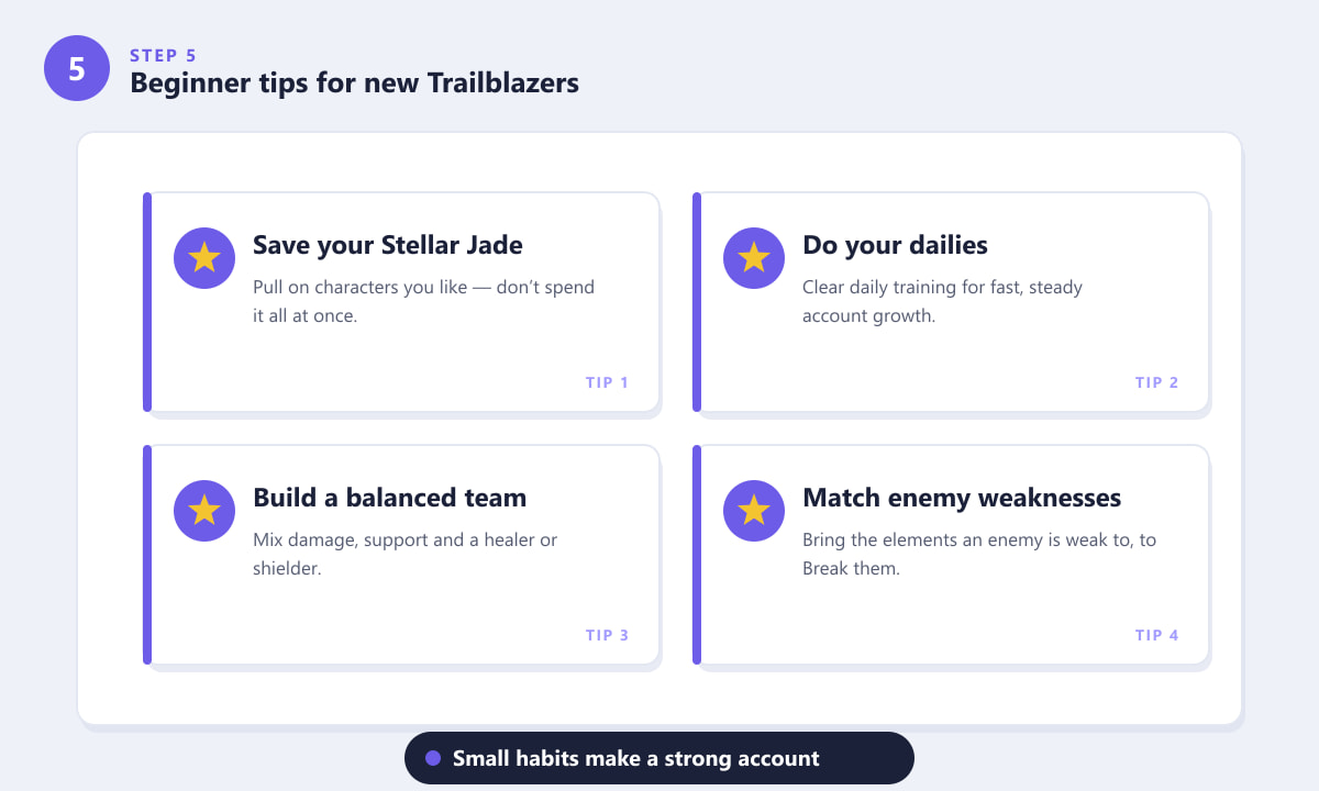 Beginner tips for new Honkai: Star Rail players including saving Stellar Jade