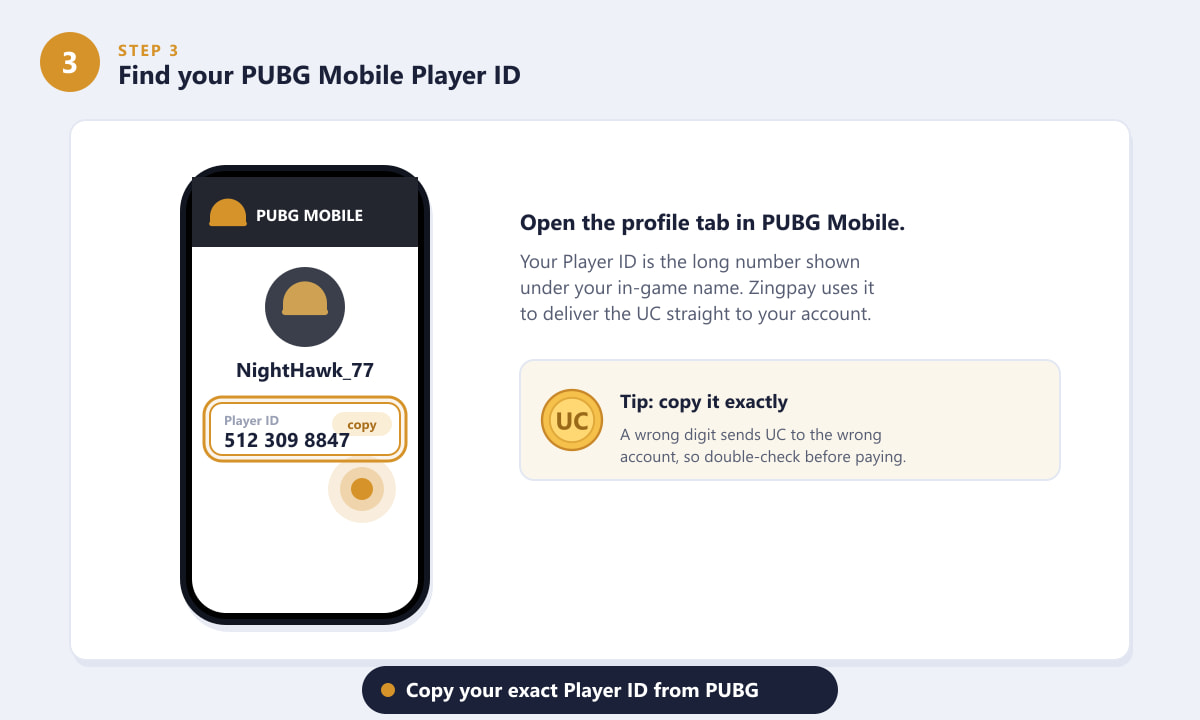 Zingpay 충전을 위해 PUBG Mobile 플레이어 ID를 찾고 복사하는 방법