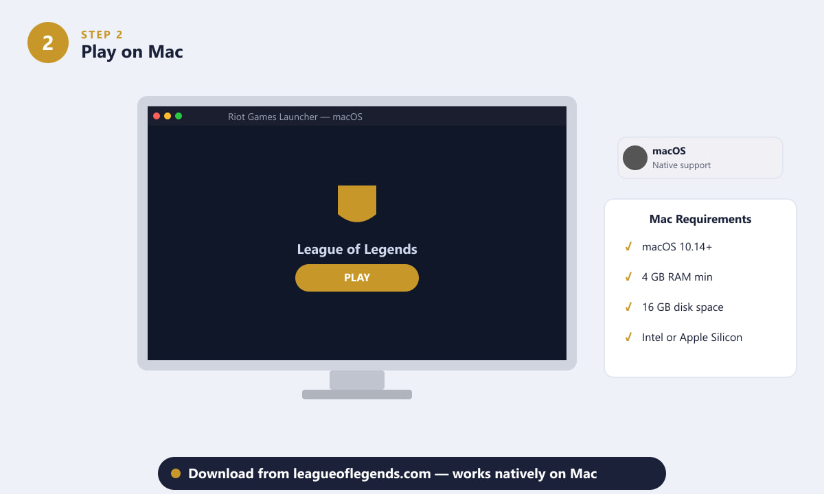 Riot Games Launcher running on macOS with League of Legends ready to launch