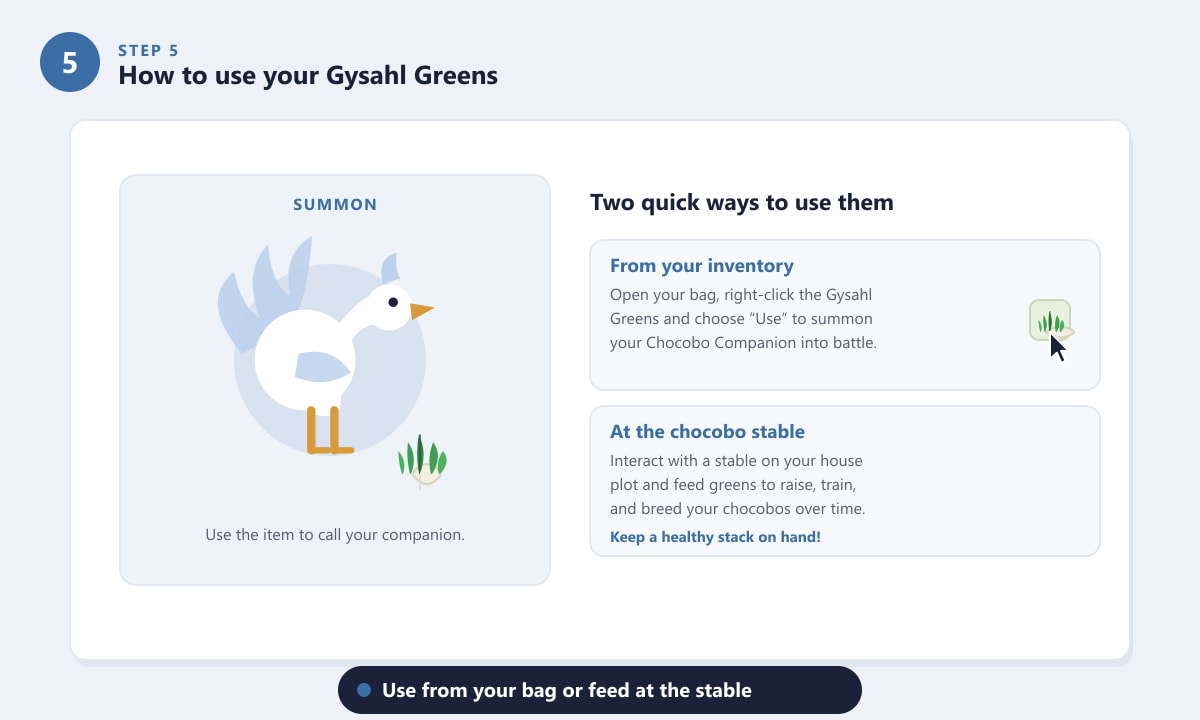 Using Gysahl Greens to summon a chocobo in FFXIV