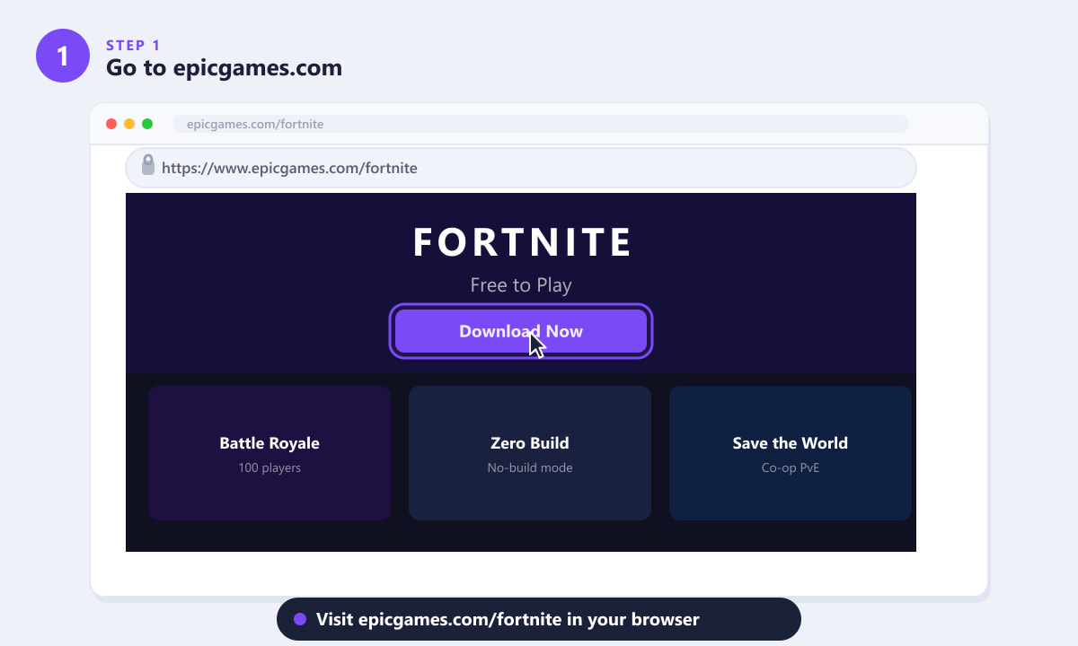 Visiting epicgames.com/fortnite to download Fortnite for PC