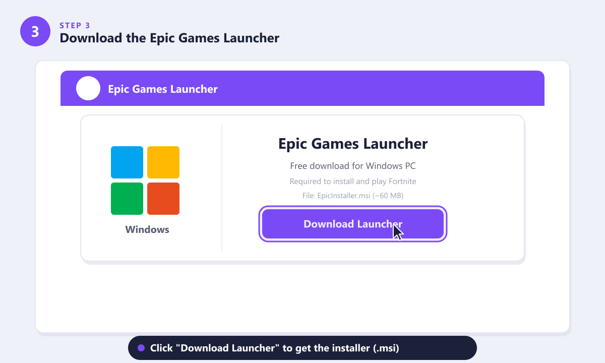 Downloading the Epic Games Launcher installer for Windows