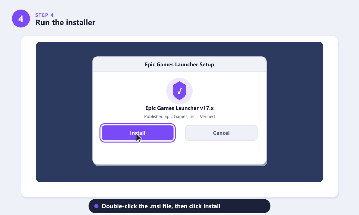 Running the Epic Games Launcher installer on Windows