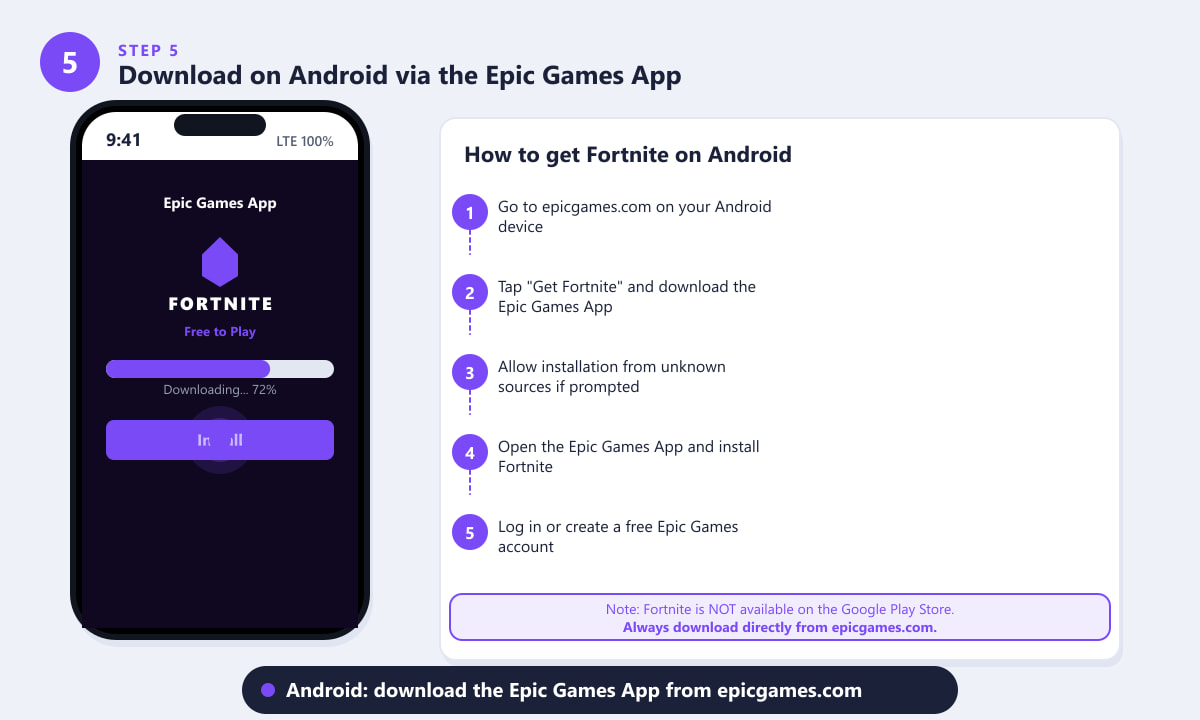 Downloading Fortnite on Android via the Epic Games App from epicgames.com