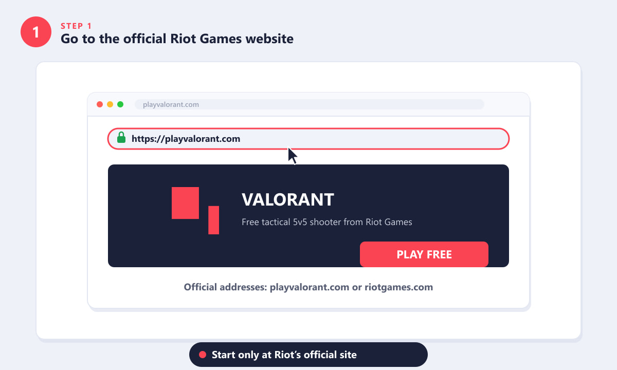 Opening the official Valorant website at playvalorant.com to download safely
