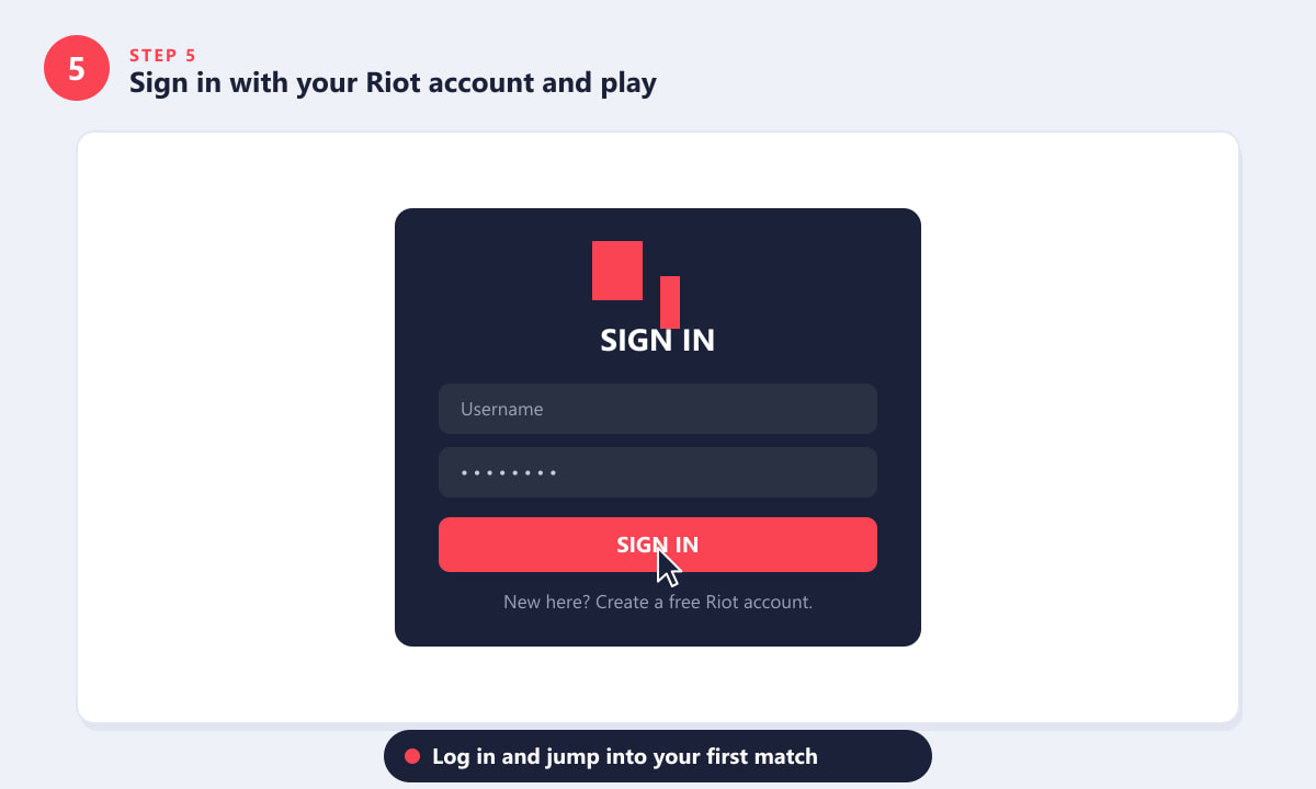 Signing into the Riot Client with a Riot account to launch Valorant after a safe download