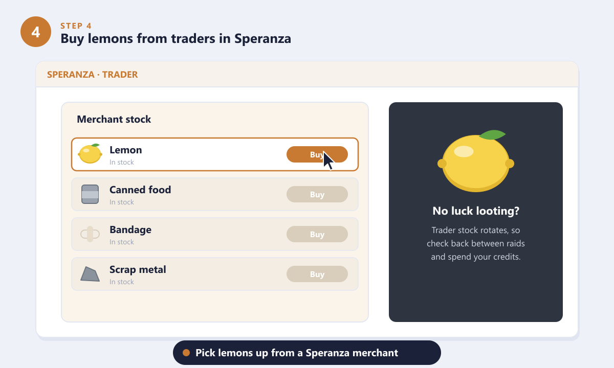 Buying lemons from a Speranza trader in ARC Raiders