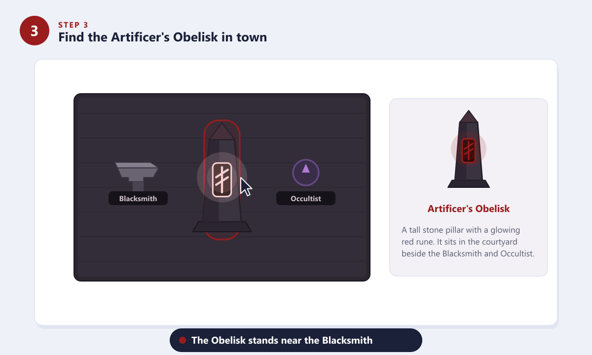 O Obelisco do Artífice em Cerrigar, perto do Ferreiro e do Ocultista em Diablo 4