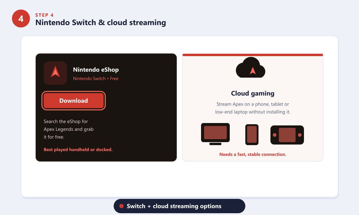 Play Apex Legends online on Nintendo Switch or by cloud streaming