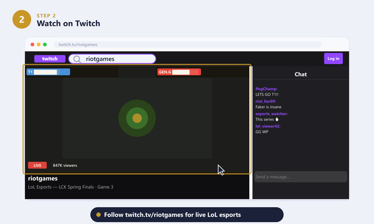 Twitch（twitch.tv/riotgames）でLoL eスポーツをライブチャット付きで視聴