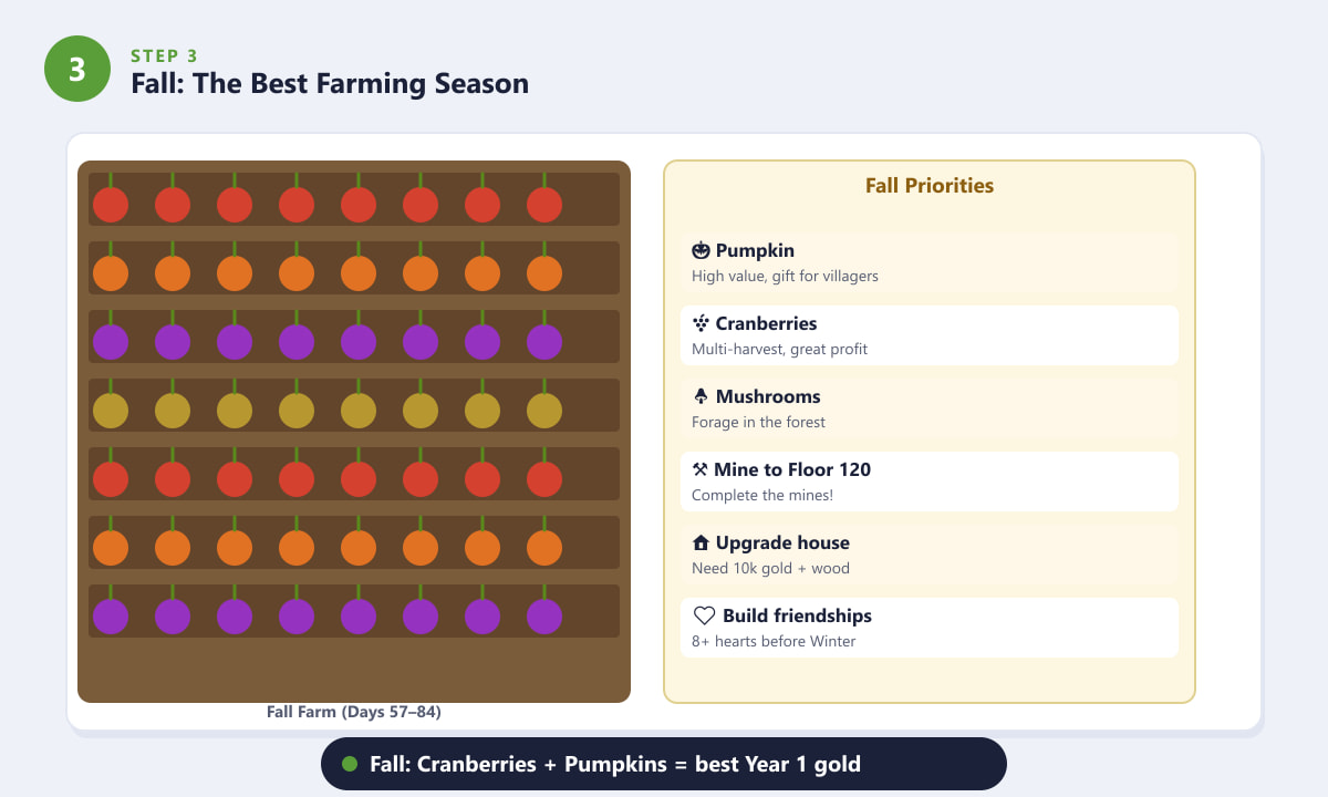 Stardew Valley Fall walkthrough — fall crop field and priority task list