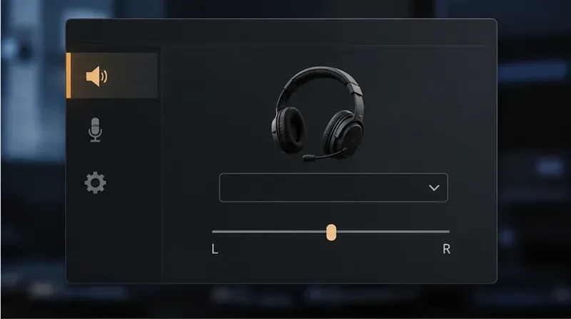 Headset output panel with a centered left-right balance control
