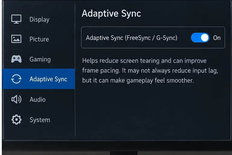 Menú de sincronización adaptativa del monitor con sincronización adaptativa de estilo FreeSync o G-Sync habilitada.