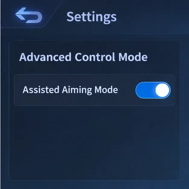 Panneau de configuration du mode de contrôle avancé montrant l'option « Mode de visée assistée » activée.