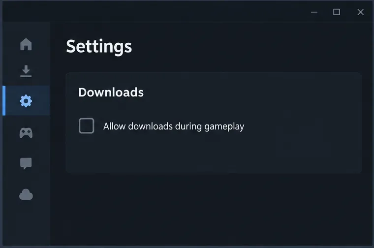 Dans les paramètres Steam de la page Téléchargements, l'option « Autoriser les téléchargements pendant le jeu » doit être décochée.
