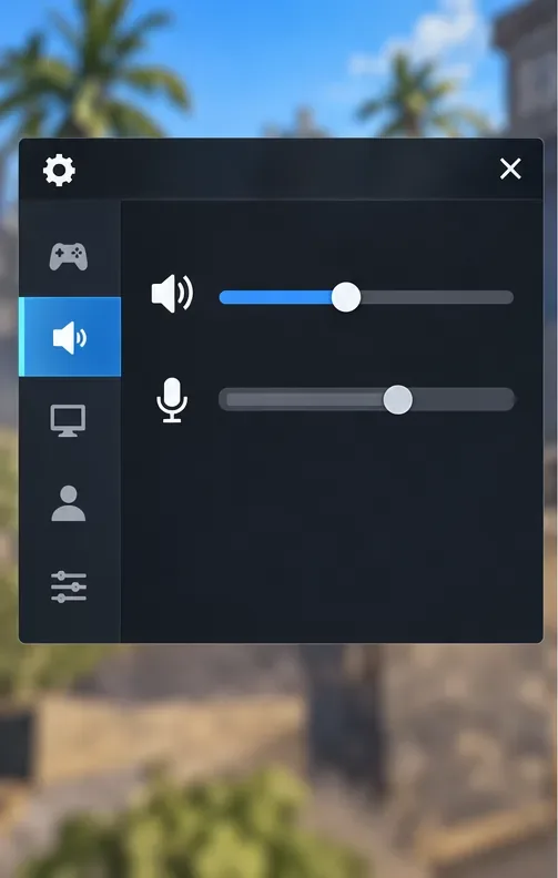 Koncepcyjne menu audio pokazujące suwak dźwięku i osobne sterowanie mikrofonem
