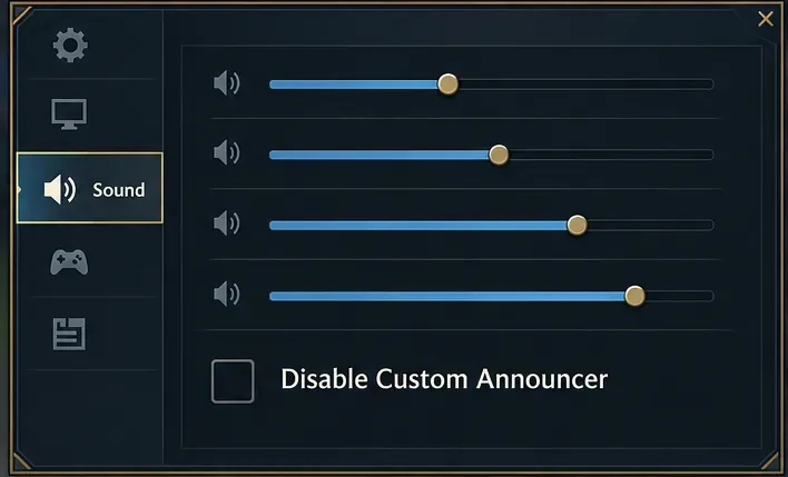 Illustrative Sound panel with an unchecked Disable Custom Announcer box